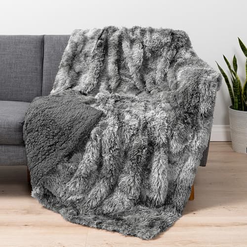 Pavilia Gray Fluffy Throw Blanket for Couch, Fuzzy Plush Warm Blanket, Super Soft Thick Faux Fur Sherpa, Tie-Dye, 50x60