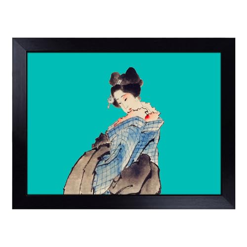 Lap Tray with Bean Bag Cushion, Geisha By Hokusai - Handmade in the UK, Raised Wooden Edge, Padded Cushion, Heat-Resistant Wipe-Clean Surface, for Meals, Laptops and Crafts