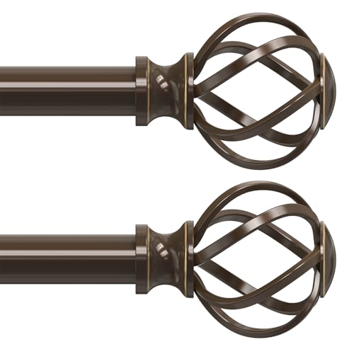 "VOIIY 2 Pack Curtain Rods for Windows 18 to 45 Inch(1.5-3.75 Feet),3/4"" Diameter Bronze Drapery Rods with Twisted Cage Finials,Size:18-45 Inch"