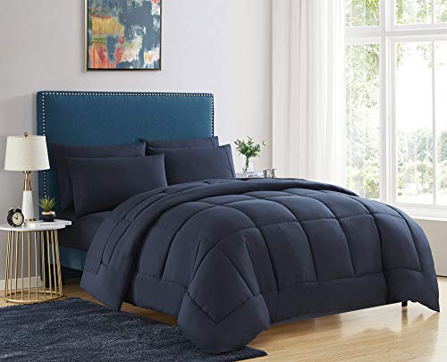Sweet Home Collection Down Alternative Comforter All Season Warmth Luxurious Plush Loft Microfiber Fill Duvet Insert Bedding, Queen, Navy