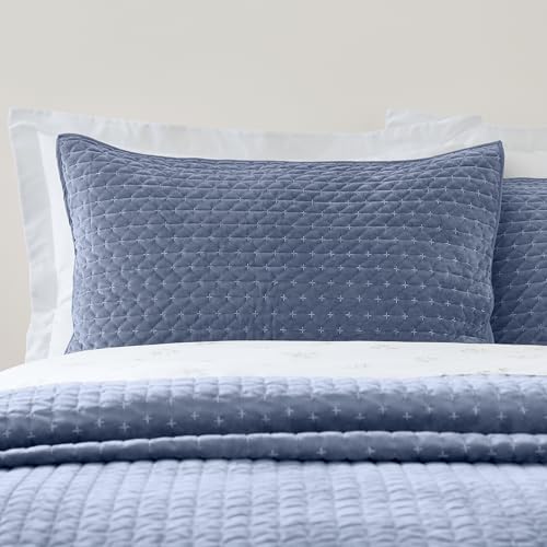 Bianca Attica Velvet Embroidered Pillow sham Pair Blue