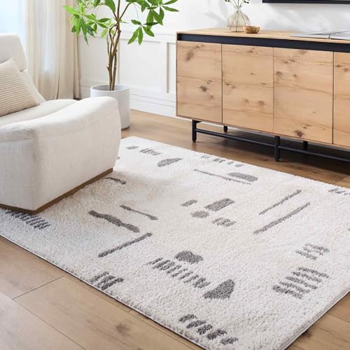 Livabliss Soline Crampel Shaggy Design – Modern Berber Style Living Room 200x275 cm, Soft Fluffy Bedroom Use, Neutral Boho Look, Plush Thick Pile, Light Beige Charcoal