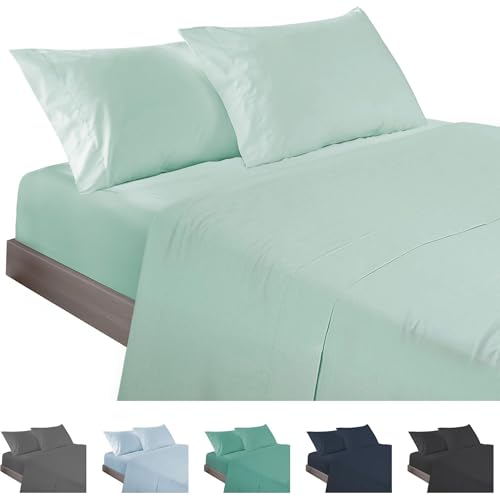 ECOMMERC3 - 4 Piece Sheet Set for 200 Bed Made in Spain - Sheet Set with Fitted Sheet, Top Sheet and 2 Pillowcases 45 x 110 cm Green