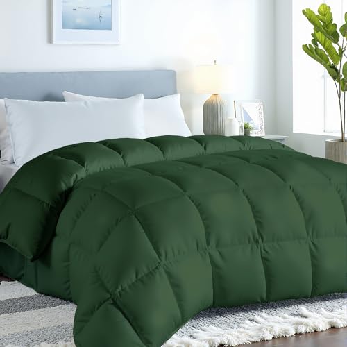 "Royale Linens Comforter - King Size Duvet Insert - All Season Soft Quilted Comforters with 8 Corner Tabs - Down Alternative Bedding Comforter - Box Stitched Duvet Insert (Green, King 90""x102"")"