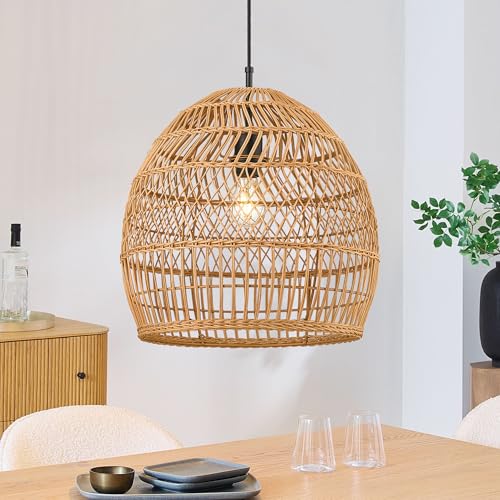 ELYONA 16” Large Boho Rattan Chandelier, Modern Rustic Wicker Pendant Light Fixtures, Basket Hand Woven Hanging Lamp for Coastal Kitchen Island Dining Room Living Room Bedroom Foyer (40cm*40cm)