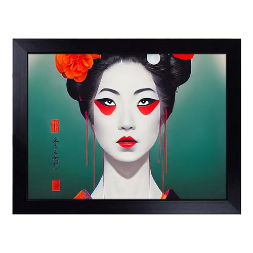 Lap Tray with Bean Bag Cushion, Contemporary Geisha - Handmade in the UK, Raised Wooden Edge, Padded Cushion, Heat-Resistant Wipe-Clean Surface, for Meals, Laptops and Crafts