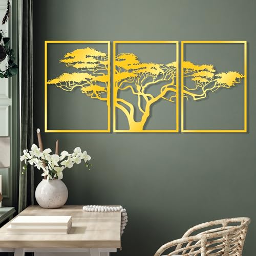Elegant Gold Decorative Metal Wall Accessory (3 Pieces), 51 x 73 cm - Durable 1.5 mm Metal Body - Perfect for Modern Home Decor & Stylish Interiors