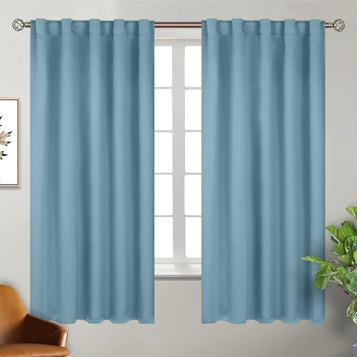 BGment Rod Pocket and Back Tab Blackout Curtains for Bedroom - Thermal Insulated Room Darkening Curtains for Living Room, 2 Window Curtain Panels (42 x 63 Inch, Greyish Blue)
