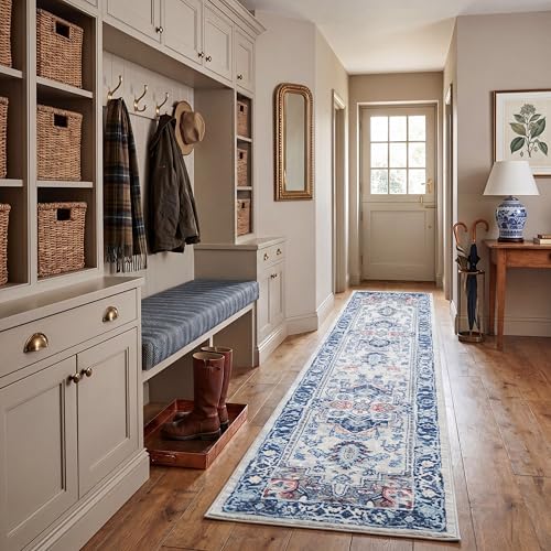 Safavieh Traditional Indoor Woven Runner Area Rug, Brentwood Collection, BNT811, in Light Grey / Blue, 61 X 244 cm for Living Room, Bedroom or Any Indoor Space