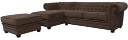 Sofas and More Chesterfield Style Corner Sofa Set 3+2 Seater Armchair Brown Fabric (Left Hand Corner With Footstool)