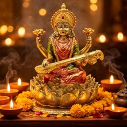 "Hindu Goddess Lord Saraswati Statue - 6.3""H Indian Idol Saraswati Sitting on Lotus Sculpture India God Figurine Home Mandir Temple Altar Yoga Decor Diwali Pooja Gifts"
