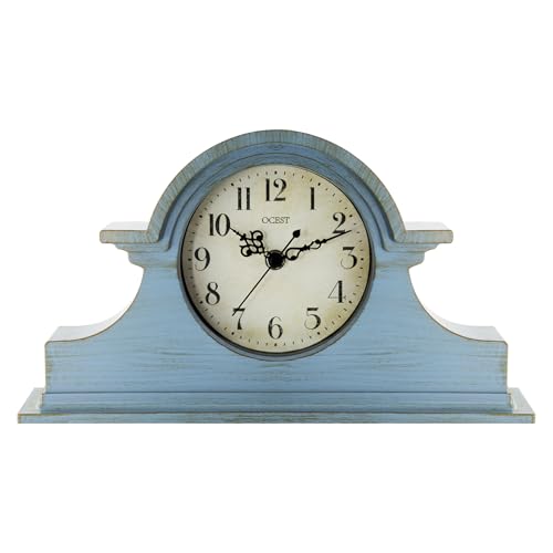 OCEST 13 x 7 Inch Silent Vintage Farmhouse Mantel Clock Azure Blue