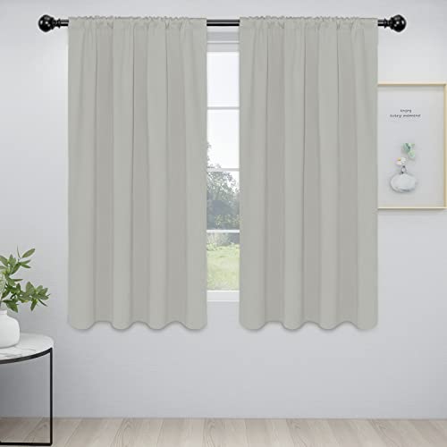 Easy-Going Rod Pocket Blackout Curtains for Bedroom, Room Darkening Window Curtains for Living Room, Thermal Insulated Noise Reduction Solid Window Drapes, 2 Panels(42x63 in, Greyish White)