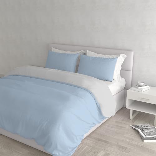 Italian Bed Linen Natural Colour Duvet Cover Set, Light blue/Light gray, Double
