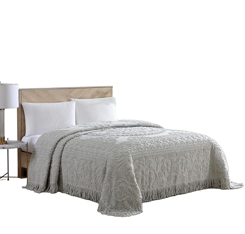 Beatrice Home Fashions Medallion Chenille Bedspread, Queen, Gray