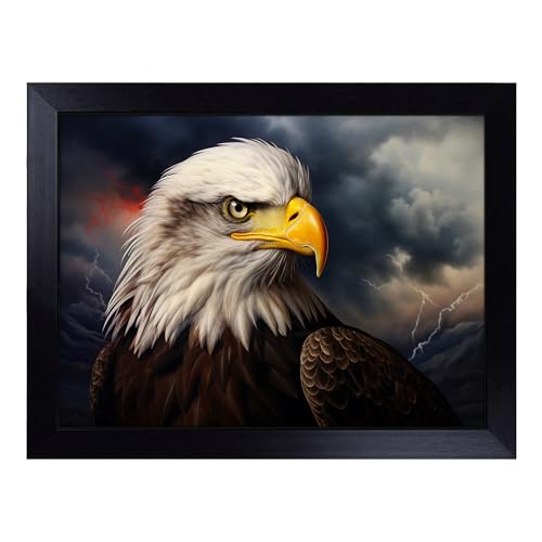 Lap Tray with Bean Bag Cushion, Eagle Photograph 8K - Handmade in the UK, Raised Wooden Edge, Padded Cushion, Heat-Resistant Wipe-Clean Surface, for Meals, Laptops and Crafts