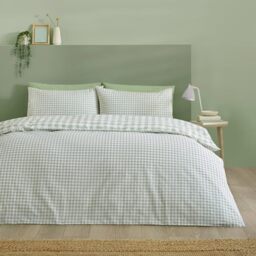 Catherine Lansfield Bamford Gingham Check Reversible King Duvet Cover Set with Pillowcases Green