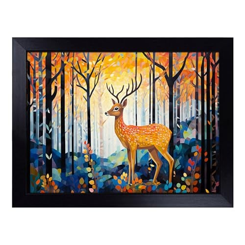 Lap Tray with Bean Bag Cushion, Deer Orphism - Handmade in the UK, Raised Wooden Edge, Padded Cushion, Heat-Resistant Wipe-Clean Surface, for Meals, Laptops and Crafts