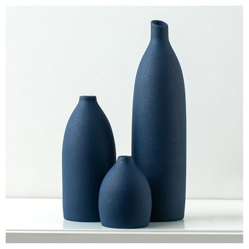 Mdaolv Matte Blue Vase Set - Navy Blue Coastal Decor - Ceramic Vases for Kitchen, Living Room, Office, Fireplace Mantle, Bathroom Shelf, Centerpiece & Table Decorations