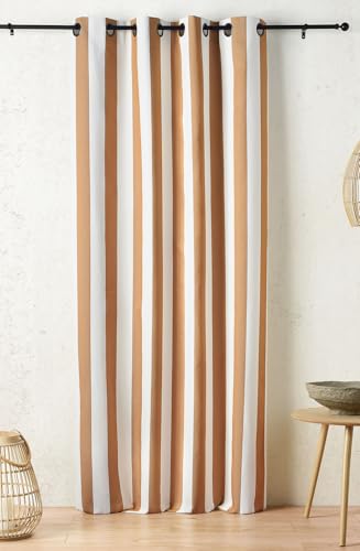 Linder Ponant Collection Outdoor Curtain with Pop Design Summer Style Yellow Ochre with Eyelets and Anti-Oxidant Gun Cannon Finish 140 x 265 cm 100% Polypropylene