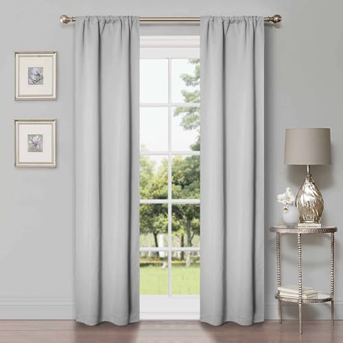 "Superior Blackout Curtains, Room Darkening, Bedroom, Drapes, Kitchen, Living Room Window Accents, Sun Blocking, Thermal, 2 Pack, Rod Pocket, Solid Blackout Curtains, Set of 2, 26"" x 84"", Marshmellow"