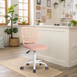 FurnitureR Reception Chairs for Office, Small Reception Chairs, Height Adjustable, 362° Selectable Wheels, Ergonomic Backrest, Breathable Fabric Seat, Pink Macaroon