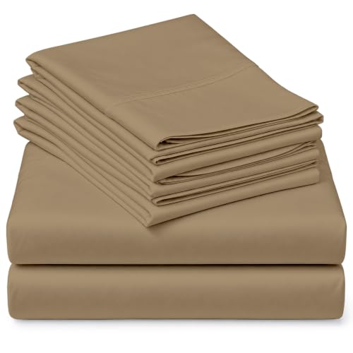 Mattress-Homes 6 Piece Queen Sheet Set, Hotel Luxury Collection, 100% Egyptian Cotton, 18 Inch Deep Pocket Fitted Sheet, Soft & Cool, Breathable Bedding with 4 Pillowcases in Taupe Solid
