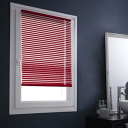 MADECOSTORE Easy Red Aluminium Venetian Blind - L87 x H150 cm - Self-Locking Mechanism - Strips 25 mm - No Drilling