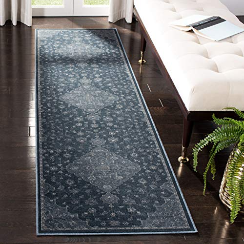 Safavieh Isobel Vintage Inspired Rug, Woven Soft Viscose Runner Carpet in Light Blue / Dark Blue, 67 X 240 cm,VTG873-7330-28