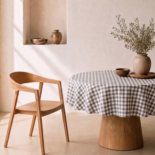 svet Stain-Resistant Tablecloth, Extra Soft Fabric, Round Table, Waterproof Cotton, Diameter 140 cm (Vichy Hazelnut)