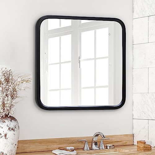 Americanflat 60 cm Square Black Frame Mirror with Rounded Corners - Wall Mirror for Bedroom, Bathroom, and Living Room - Large Mirror for Wall with Hanging Hardware