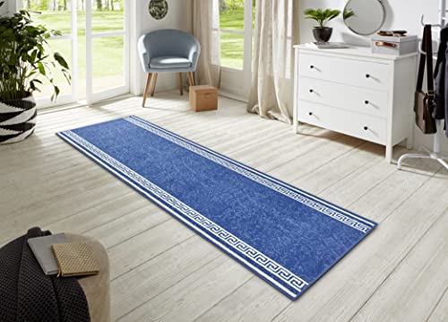 HANSE Home Casa Rug Runner 80 x 250 cm - Soft Short Pile Rug Modern Design Runner for Hallway, Bedroom, Children's Room, Bathroom, Living Room, Kitchen Decorative Runner - Denim Blue