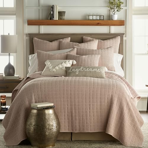 Levtex Home Mills Waffle King/Cal King Quilt Set (106x92in) with 2 Pillow Shams (36x20in) - Blush - Cotton Waffle King Size Quilt Bedding Set - Lightweight, Soft, Pre-Washed