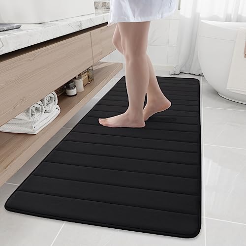 "Buganda Memory Foam Bath Mat Rug, 70"" x 24"", Ultra Soft and Non-Slip Bathroom Rugs, Water Absorbent and Machine Washable Bath Rug Runner for Bathroom, Shower, and Tub, Black"