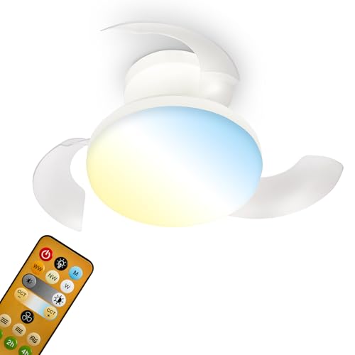 BRILONER - LED Ceiling Light with Fan, Remote Control, Quiet DC Motor with 3 Speeds, Adjustable CCT and Dimmable Lighting, Retractable Blades, LED Fan, Ceiling Fans, Living Room, 44x16.5 cm, White