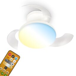 BRILONER - LED Ceiling Light with Fan, Remote Control, Quiet DC Motor with 3 Speeds, Adjustable CCT and Dimmable Lighting, Retractable Blades, LED Fan, Ceiling Fans, Living Room, 44x16.5 cm, White