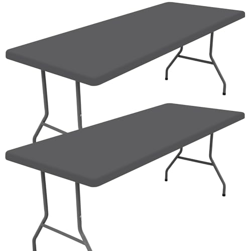 "Moosfor Spandex 4 Foot Rectangle Table Cloth 2 Pack, Elastic Fitted Tablecloths for Picnic, Stretch Washable Patio Table Cover for Outdoor, Camping, Banquet and Parties (Dark Grey, 24""x48"")"