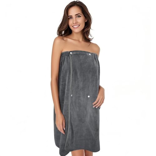 SINLAND Women's Spa Wrap Microfiber Lightweight Knee Length Bath Body Wrap Shower Towels with Adjustable Closure 32 Inch x 60 Inch Dark Grey