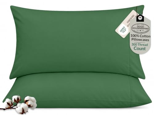 "ROYALE LINENS 300 Thread Count 100% Long Staple Combed Cotton Pillowcases Set of 2 - Ultra Soft - King Bed Pillow Cover - 20""x40"" - Breathable, Cool & Crisp Percale Pillow Cases (King, Hunter Green)"