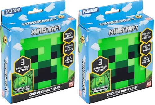 Paladone Minecraft Creeper Night Light, Night Sensor Function, Portable, Adhesive Backing for Wall Placement, Officially Licensed Gift and Bedroom Decor Fans (Pack of 2)