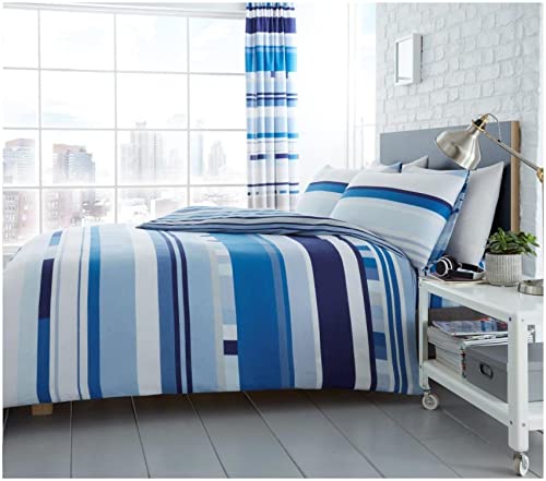 Gaveno Cavailia Luxurious CHESTER STRIPE Bed Set with Duvet Cover and Pillow Cases, Polyester-Cotton, Blue, Single