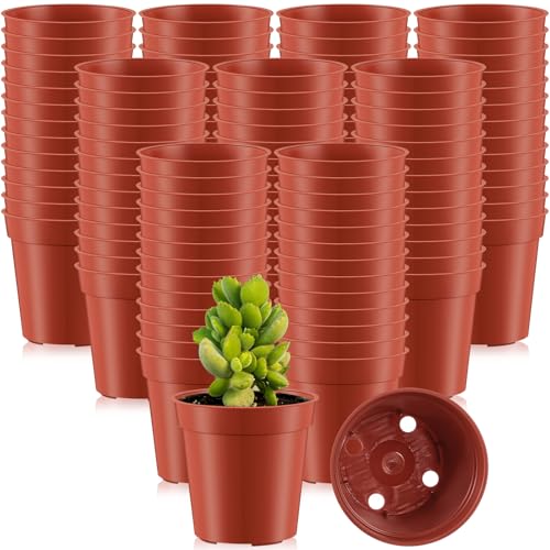 Yaomiao 200 Pcs 2 Inch Red Mini Plastic Plant Pot Nursery Seedling Pots Seed Starter with Drainage Holes for Indoor Outdoor Garden Succulent Plants Cuttings Transplanting
