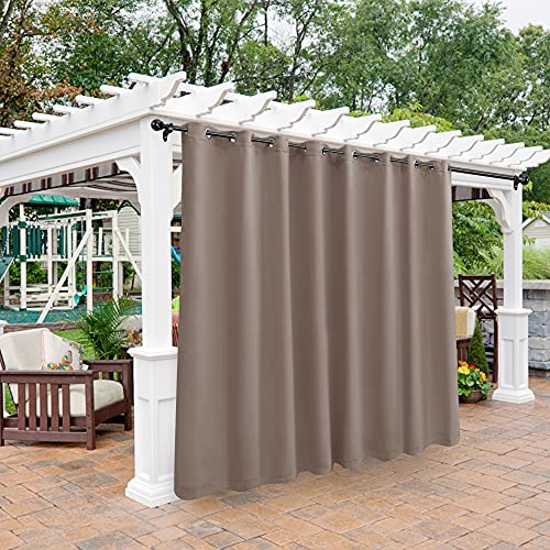 Bonzer Waterproof Outdoor Blackout Curtains for Patio Thermal Insulated - Sunlight Blocking Privacy Grommet Curtains for Gazebo, Porch, Pergola, Cabana, Deck, 1 Panel, 120W x 84L inch, Khaki