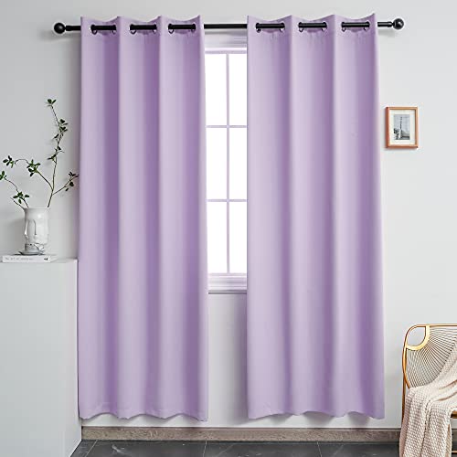 YGO Lilac Curtains 72 Inch Length Thermal Insulated Room Darkening Blackout Curtains for Girls Bedroom Set of 2 Panels