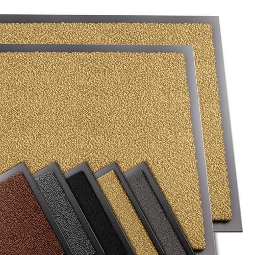 VOUNOT® Set of 2 Door Mats for Outdoor or Indoor, Dirt trapper, Non Slip Barrier Mat Washable Welcome Doormat Entrance Rug, Beige, 60x90cm