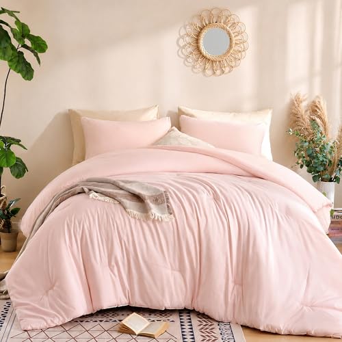 weigelia Queen Size Comforter Set Pink Comforter Modern Bedding Comforter Set for All Season Soft Lightweight Microfiber Girls Women Comforter Set (1 Blush Comforter, 2 Pillowcases)