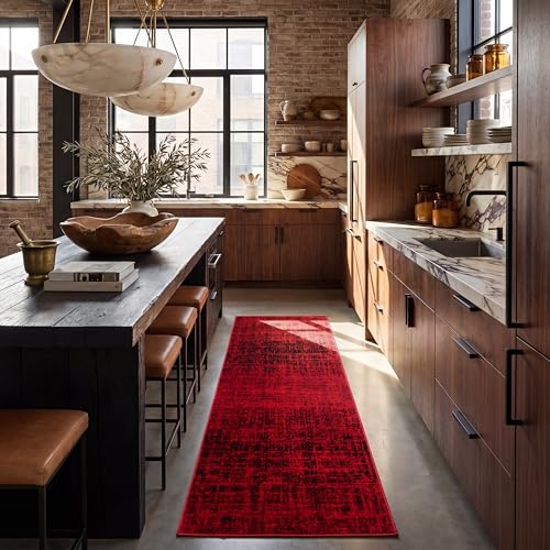 Safavieh Contemporary Rug for Living Room, Dining Room, Bedroom - Adirondack Collection, Short Pile, in Red and Black, 62 X 240 cm