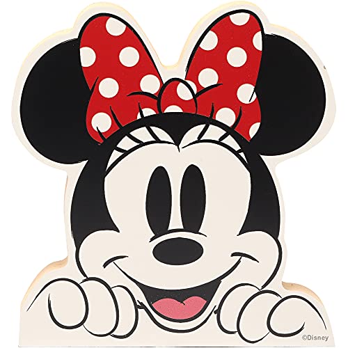 Disney Minnie Mouse Head Shelf Sitter Decor - Chunky Wood Block Cutout for Kids' Bedroom, Play Room or Office