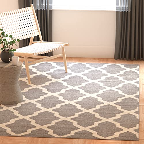 Safavieh Trellis Indoor Hand Tufted Rectangle Area Rug, Cambridge Collection, CAM121, in Silver / Ivory, 91 X 152 cm for Living Room, Bedroom or Any Indoor Space