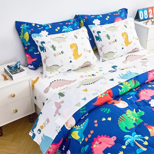 Wajade Piece Kid Boys Dinosaur Comforter Set Full Size 3D Blue